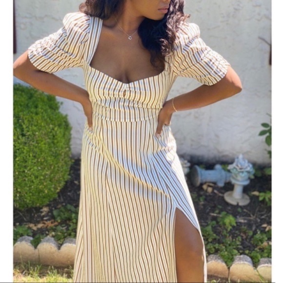 NWT Danielle Bernstein Striped Puff Sleeve Midi Dress 10 - Picture 2 of 11